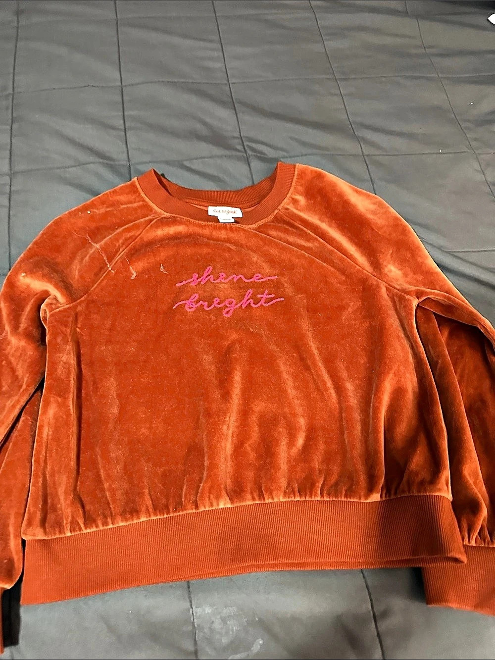 Cat & Jack Shine Bright Velour Sweatshirt Girls Medium Orange & Pink